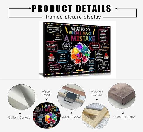 Growth Mindset Canvas Wall Art Teenagers Positive Energy Picture Wall Decor What To Do When I Make A Mistake Poster Print for Teenagers Boys And Girls Children'S Room Decoration Prepare To Hang in Saudi Arabia