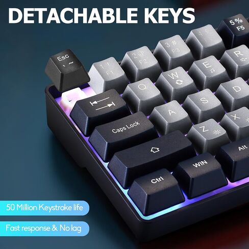 سلكية محمولة 60 ٪ لوحة مفاتيح ألعاب الشعور ، RGB LED LED مضغوطة 68 KEYS MINI Wired Office Keyboard for Windows Laptop Mac Gamer ، Typist ، Travel on Business Trip Black -Grey in Saudi Arabia