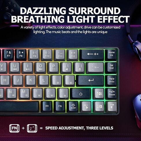 سلكية محمولة 60 ٪ لوحة مفاتيح ألعاب الشعور ، RGB LED LED مضغوطة 68 KEYS MINI Wired Office Keyboard for Windows Laptop Mac Gamer ، Typist ، Travel on Business Trip Black -Grey in Saudi Arabia