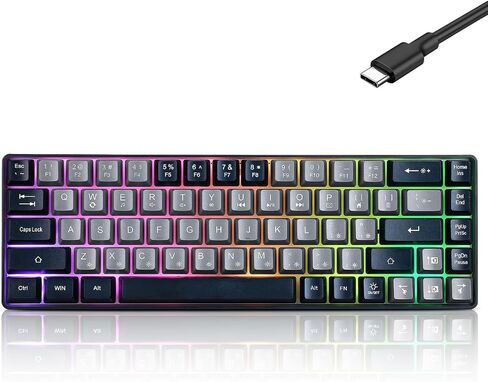 سلكية محمولة 60 ٪ لوحة مفاتيح ألعاب الشعور ، RGB LED LED مضغوطة 68 KEYS MINI Wired Office Keyboard for Windows Laptop Mac Gamer ، Typist ، Travel on Business Trip Black -Grey in Saudi Arabia