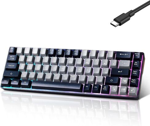 سلكية محمولة 60 ٪ لوحة مفاتيح ألعاب الشعور ، RGB LED LED مضغوطة 68 KEYS MINI Wired Office Keyboard for Windows Laptop Mac Gamer ، Typist ، Travel on Business Trip Black -Grey in Saudi Arabia