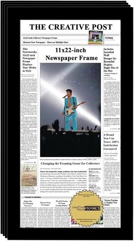 Creative Picture Frames 11" x 22" Black Newspaper Display Frame without Mat, News Article Glass Picture Frame with Hanging Hardware in Kuwait