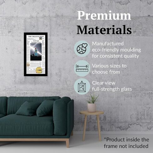 Creative Picture Frames 11" x 22" Black Newspaper Display Frame without Mat, News Article Glass Picture Frame with Hanging Hardware in Kuwait