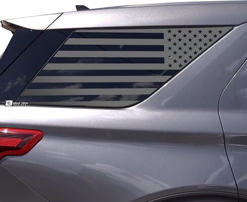 Bogar Tech Designs شارات السيارات للسيارات ، Precut American Flag Sticker لإكسسوارات السيارات الخلفية في الجانب الخلفي شارات نافذة متوافقة مع Ford Explorer 2020-2025 ، Matte Black in Saudi Arabia