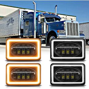 Mondeview 4pcs 4x6 المصابيح الأمامية LED HI/LO شعاع مغلق مع ضوء الدوران DRL الضوء H4656 H4651 H4652 H4666 H6545 ل Kenworth T800 LED المصابيح الأمامية لشركة Freightliner لبيتربيلت in Kuwait