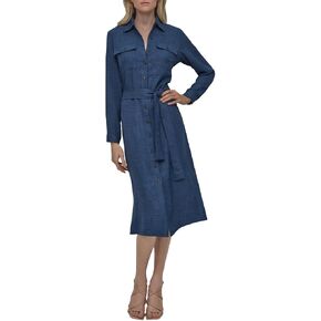 DKNY Women's Long Sleeve Collared Tie Midi Shirtdress in Saudi Arabia