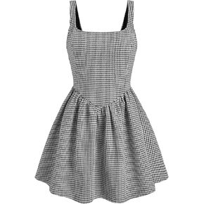 نبيذ عصير عصير mini فستان houndstooth تويد مربع الرقبة بلا أكمام in Saudi Arabia