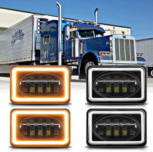 Mondeview 4pcs 4x6 المصابيح الأمامية LED HI/LO شعاع مغلق مع ضوء الدوران DRL الضوء H4656 H4651 H4652 H4666 H6545 ل Kenworth T800 LED المصابيح الأمامية لشركة Freightliner لبيتربيلت in Kuwait