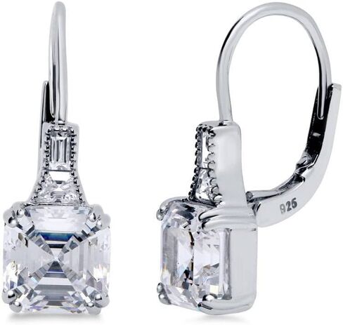 BERRICLE Sterling Silver Vintage Inspired Art Deco Cubic Zirconia CZ Leverback Dangle Drop Earrings for Women, Rhodium Plated in Saudi Arabia