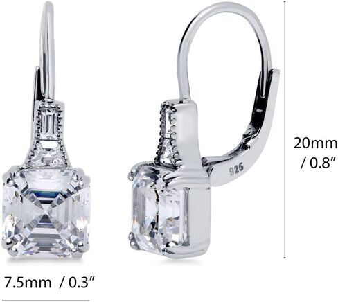 BERRICLE Sterling Silver Vintage Inspired Art Deco Cubic Zirconia CZ Leverback Dangle Drop Earrings for Women, Rhodium Plated in Saudi Arabia