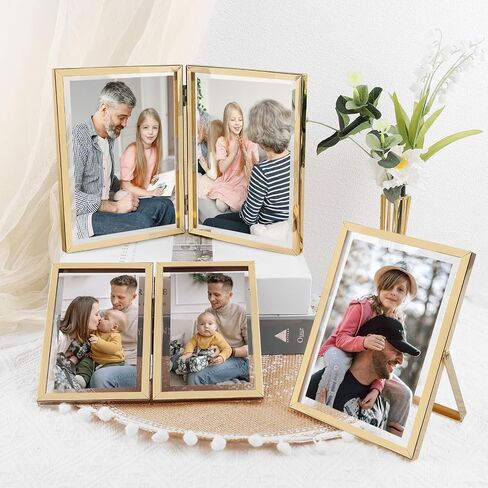 Golden State Art, Black 6x8 Hinged Double Metal Frame - Floating Effect for 5x7, 4x6 or any Smaller Photos with Real Glass for Protection - Elegant Desktop Decor for Home or Office in Saudi Arabia