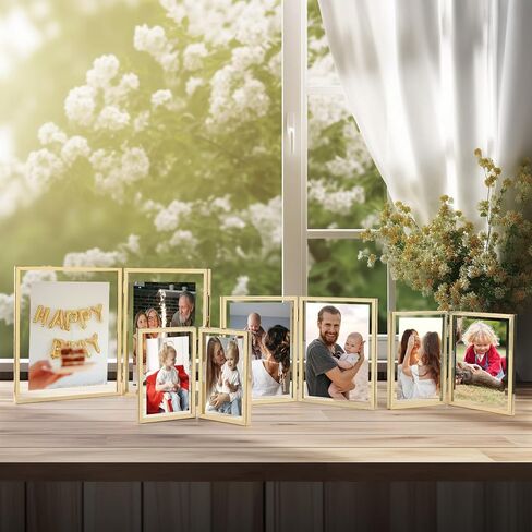 Golden State Art, Black 6x8 Hinged Double Metal Frame - Floating Effect for 5x7, 4x6 or any Smaller Photos with Real Glass for Protection - Elegant Desktop Decor for Home or Office in Saudi Arabia