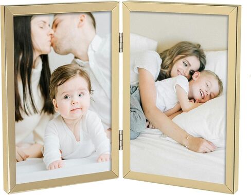 Golden State Art, Black 6x8 Hinged Double Metal Frame - Floating Effect for 5x7, 4x6 or any Smaller Photos with Real Glass for Protection - Elegant Desktop Decor for Home or Office in Saudi Arabia