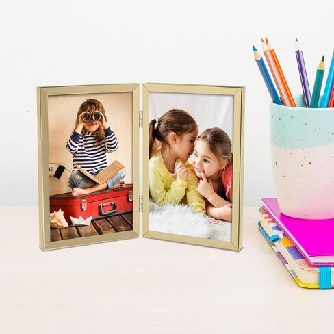 Golden State Art, Black 6x8 Hinged Double Metal Frame - Floating Effect for 5x7, 4x6 or any Smaller Photos with Real Glass for Protection - Elegant Desktop Decor for Home or Office in Saudi Arabia