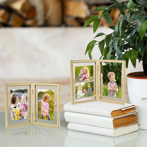 Golden State Art, Black 6x8 Hinged Double Metal Frame - Floating Effect for 5x7, 4x6 or any Smaller Photos with Real Glass for Protection - Elegant Desktop Decor for Home or Office in Saudi Arabia