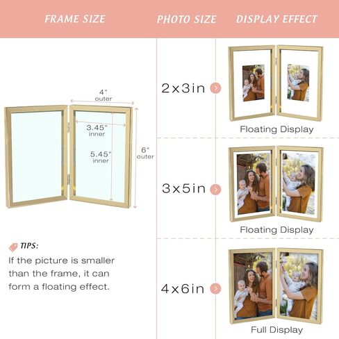 Golden State Art, Black 6x8 Hinged Double Metal Frame - Floating Effect for 5x7, 4x6 or any Smaller Photos with Real Glass for Protection - Elegant Desktop Decor for Home or Office in Saudi Arabia