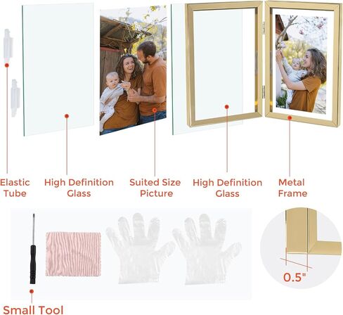 Golden State Art, Black 6x8 Hinged Double Metal Frame - Floating Effect for 5x7, 4x6 or any Smaller Photos with Real Glass for Protection - Elegant Desktop Decor for Home or Office in Saudi Arabia