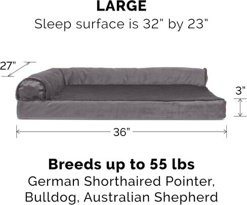 Furhaven Replacement Dog Bed Cover Plush & Velvet L Shaped Chaise, Machine Washable - Platinum Gray, Jumbo Plus (XX-Large) in Kuwait