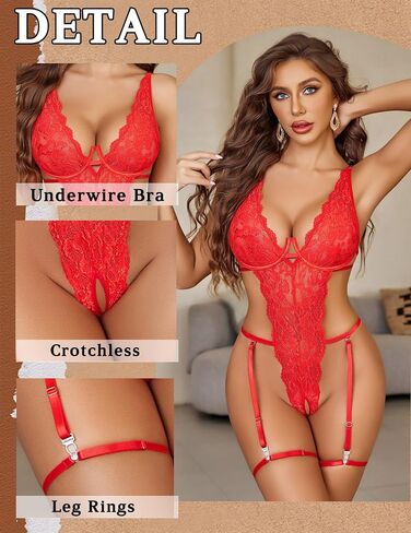 Avidlove Women Lingerie Lace Bodysuit Sexy Teddy One Piece Babydoll Lingerie Soft Deep V Nightwear in Saudi Arabia