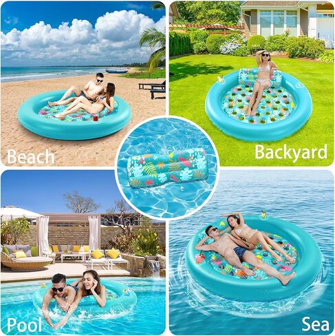 Double Adults Pool Floats Adult, LUSARRYWILL 80"X80" Inflatable Tanning Pool Heavy Duty with Cup Holders, Removable Pillow, Pool Mats for Outdoor, Water Party, Pool, Lake, Beach 2025 Upgrades in Saudi Arabia