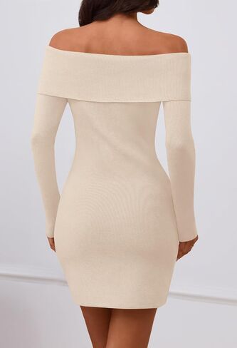 Merokeety Women's Sexy Off Counter Sweater Dress 2025 Fall Long Sleeve Bodycon Club Night Out Mini Dresses in Kuwait