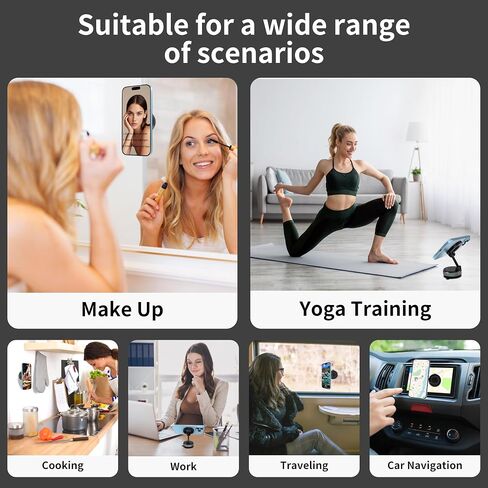 360° Adjustable Vacuum Magnetic Suction Cup Phone Mount, Magnetic Phone Holder for Car/Gym/Travel/Mirror/Smooth Surface, Suction Phone Mount Compatible iPhone Android and All Smartphones (Gray) in Saudi Arabia