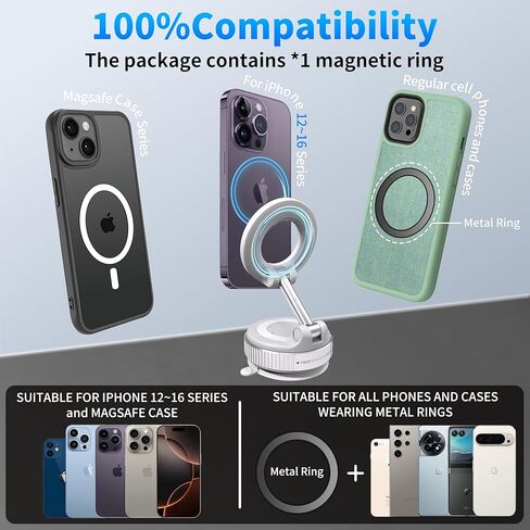 360° Adjustable Vacuum Magnetic Suction Cup Phone Mount, Magnetic Phone Holder for Car/Gym/Travel/Mirror/Smooth Surface, Suction Phone Mount Compatible iPhone Android and All Smartphones (Gray) in Saudi Arabia