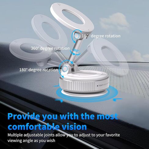 360° Adjustable Vacuum Magnetic Suction Cup Phone Mount, Magnetic Phone Holder for Car/Gym/Travel/Mirror/Smooth Surface, Suction Phone Mount Compatible iPhone Android and All Smartphones (Gray) in Saudi Arabia