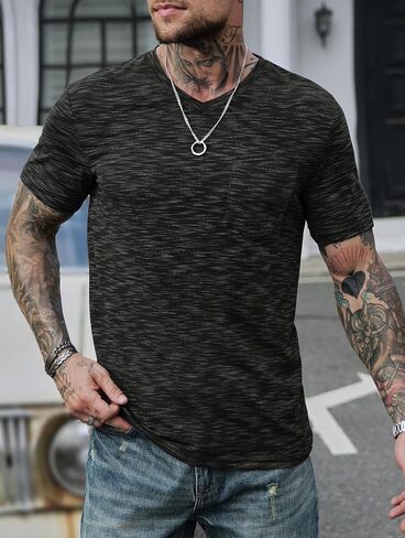 Men's V Neck T Shirts Casual Stylish Fitted Stretch Tee Shirt with Pocket (S-3XL) in Kuwait