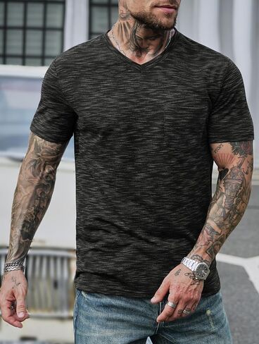 Men's V Neck T Shirts Casual Stylish Fitted Stretch Tee Shirt with Pocket (S-3XL) in Kuwait