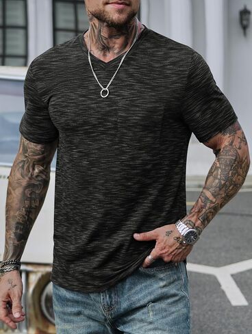 Men's V Neck T Shirts Casual Stylish Fitted Stretch Tee Shirt with Pocket (S-3XL) in Kuwait