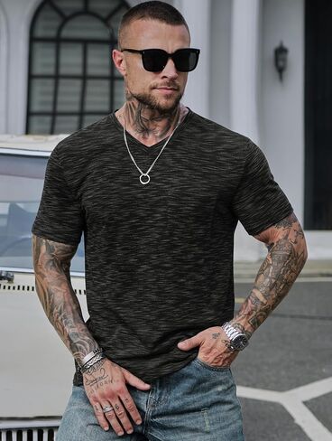 Men's V Neck T Shirts Casual Stylish Fitted Stretch Tee Shirt with Pocket (S-3XL) in Kuwait