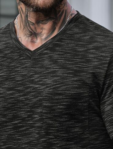 Men's V Neck T Shirts Casual Stylish Fitted Stretch Tee Shirt with Pocket (S-3XL) in Kuwait