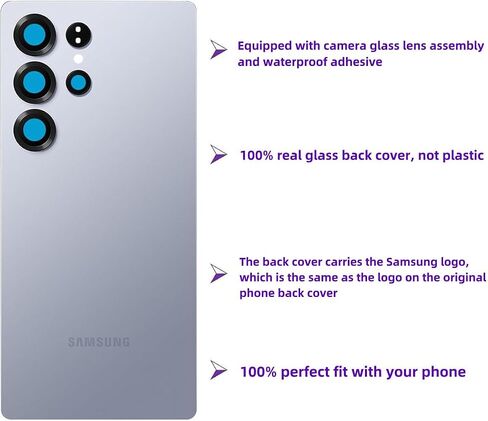 Rear Back Glass Replacement Compatible with Samsung Galaxy S25 Ultra 6.9-inches,Back Cover Waterproof Housing Door with Camera Glass Lens and Tape Parts with Reparing Toolkit (Gray) in Saudi Arabia
