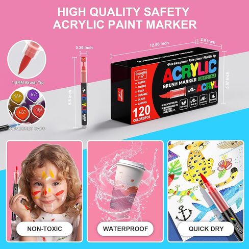 DICEKOO 240 Colors Acrylic Paint Markers, Soft Brush Tip Pens with Automatic Ink Control System, Waterproof, Quick-Drying, Lightfast, for Rock Painting, Canvas, Wood, Egg & DIY Crafts Art Supplies in Saudi Arabia