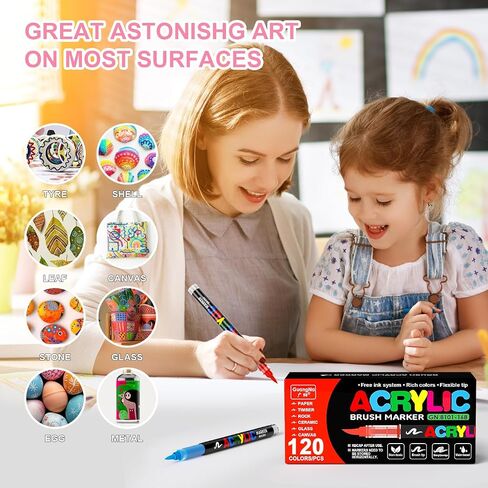 DICEKOO 240 Colors Acrylic Paint Markers, Soft Brush Tip Pens with Automatic Ink Control System, Waterproof, Quick-Drying, Lightfast, for Rock Painting, Canvas, Wood, Egg & DIY Crafts Art Supplies in Saudi Arabia