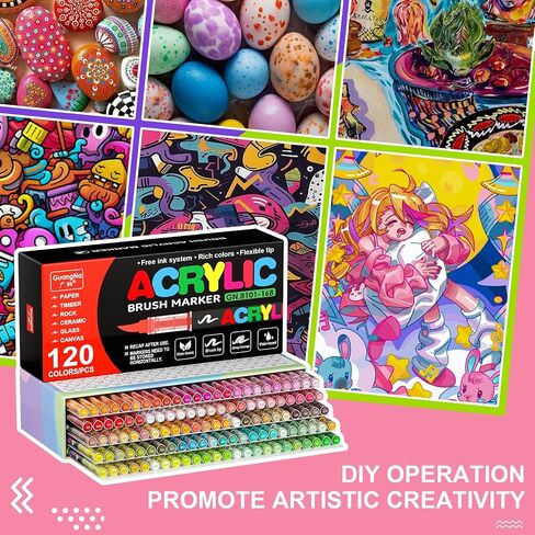 DICEKOO 240 Colors Acrylic Paint Markers, Soft Brush Tip Pens with Automatic Ink Control System, Waterproof, Quick-Drying, Lightfast, for Rock Painting, Canvas, Wood, Egg & DIY Crafts Art Supplies in Saudi Arabia