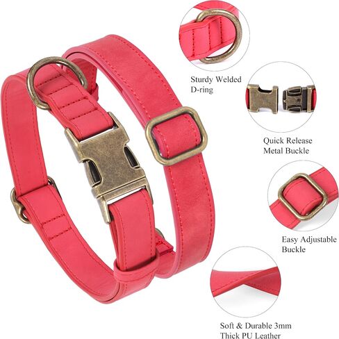 Soft Leather Dog Collar for Small Medium Large Dogs, Heavy Duty Dog Collar Leather with Quick Release Metal Buckle, Durable & Adjustable for Large Dogs Walking (Brown, L) in Kuwait