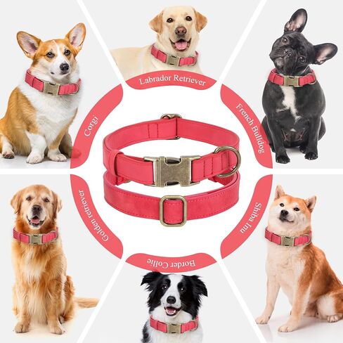 Soft Leather Dog Collar for Small Medium Large Dogs, Heavy Duty Dog Collar Leather with Quick Release Metal Buckle, Durable & Adjustable for Large Dogs Walking (Brown, L) in Kuwait