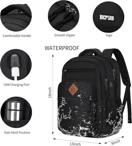 حقيبة ظهر كلاسيكية للرجال للنساء ، حقيبة ظهر للمدرسة للفتيات بوي المراهقين ، حقيبة كتب محمول 15.6 بوصة مع شاحن USB لجهاز الكمبيوتر في المدرسة الثانوية ، حزمة أجهزة الكمبيوتر ، Mochilas Para Hombres ، Gray in Kuwait