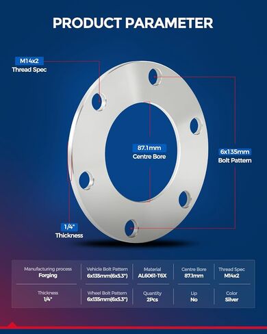 Kax 6x135 Slip-on Wheel Spacers ، مزور 1/4 بوصة مرور العجلة مرن مع 87.1 مم يتحمل ، ملاءمة ل in Saudi Arabia