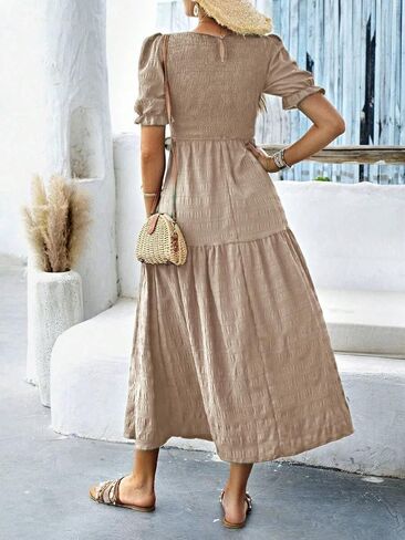 LIGHT DOT Women's Maxi Modest Dress 2025 Ruffle Puff Short Sleeve Smocked Tiered Casual Flowy in Kuwait