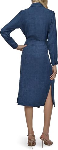 DKNY Women's Long Sleeve Collared Tie Midi Shirtdress in Saudi Arabia