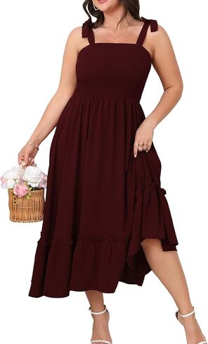 Women's Plus Size Summer Maxi Dress Casual Boho Sleeveless Spaghetti Strap Smocked Tiered Long Beach Sun Dresses in Kuwait