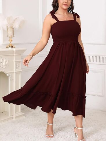 Women's Plus Size Summer Maxi Dress Casual Boho Sleeveless Spaghetti Strap Smocked Tiered Long Beach Sun Dresses in Kuwait