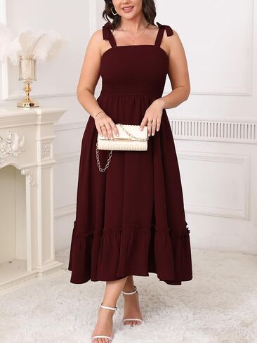 Women's Plus Size Summer Maxi Dress Casual Boho Sleeveless Spaghetti Strap Smocked Tiered Long Beach Sun Dresses in Kuwait