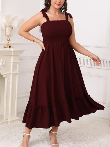 Women's Plus Size Summer Maxi Dress Casual Boho Sleeveless Spaghetti Strap Smocked Tiered Long Beach Sun Dresses in Kuwait