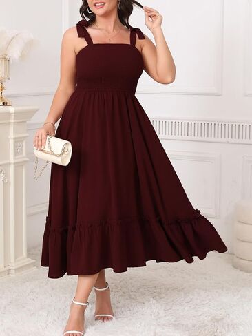 Women's Plus Size Summer Maxi Dress Casual Boho Sleeveless Spaghetti Strap Smocked Tiered Long Beach Sun Dresses in Kuwait