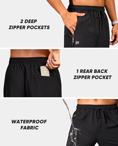 Men's Lightweight Hiking Pants Water Resistant Sweatpants Joggers with Zipper Pockets for Outdoor Workout Travel in Kuwait