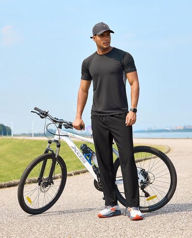Men's Lightweight Hiking Pants Water Resistant Sweatpants Joggers with Zipper Pockets for Outdoor Workout Travel in Kuwait